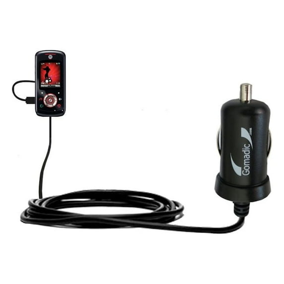 Gomadic Intelligent Compact Car / Auto DC Charger suitable for the Motorola ROKR EM325 - 2A / 10W power at half the size. Uses Gomadic TipExchange Tec