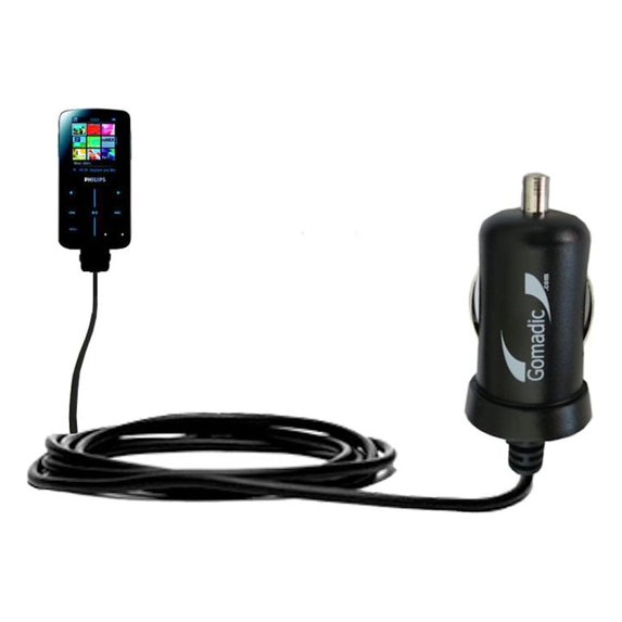 Gomadic Intelligent Compact Car / Auto DC Charger suitable for the Philips GoGear SA9345/00 - 2A / 10W power at half the size. Uses Gomadic TipExchang