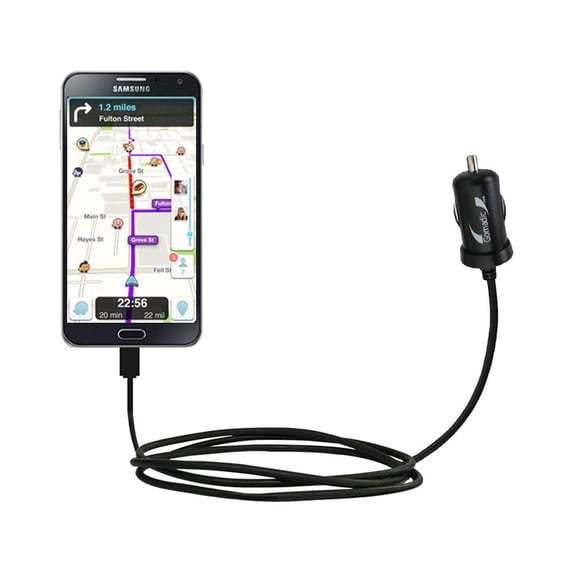Gomadic Intelligent Compact Car / Auto DC Charger suitable for the Samsung Galaxy A7 / Galaxy E7 - 2A / 10W power at half the size. Uses Gomadic TipEx