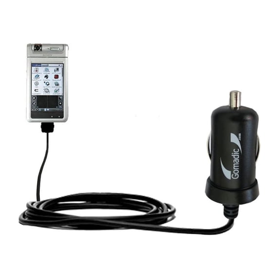 Gomadic Intelligent Compact Car / Auto DC Charger suitable for the Sony Clie NR70V - 2A / 10W power at half the size. Uses Gomadic TipExchange Technol