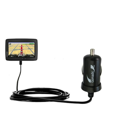 Gomadic Intelligent Compact Car / Auto DC Charger suitable for the TomTom VIA 1405 - 2A / 10W power at half the size. Uses Gomadic TipExchange Technol