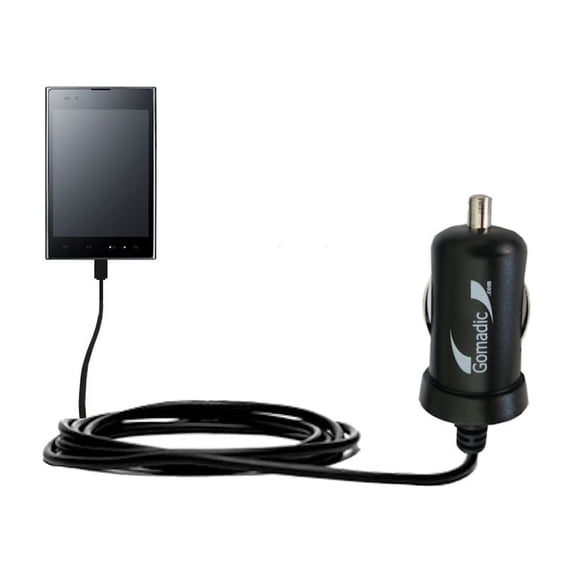 Gomadic Intelligent Compact Car / Auto DC Charger suitable for the LG F100L - 2A / 10W power at half the size. Uses Gomadic TipExchange Technology