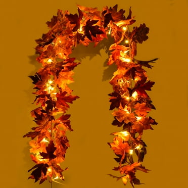 Gomaty 2Pack Fall Maple Garland 40LED Light ,5.9Ft/Piece Multicolor Hanging Vine Maple Leaf Garland Artificial Autumn Foliage Garland Thanksgiving Decor for Home Wedding Fireplace Party Christmas