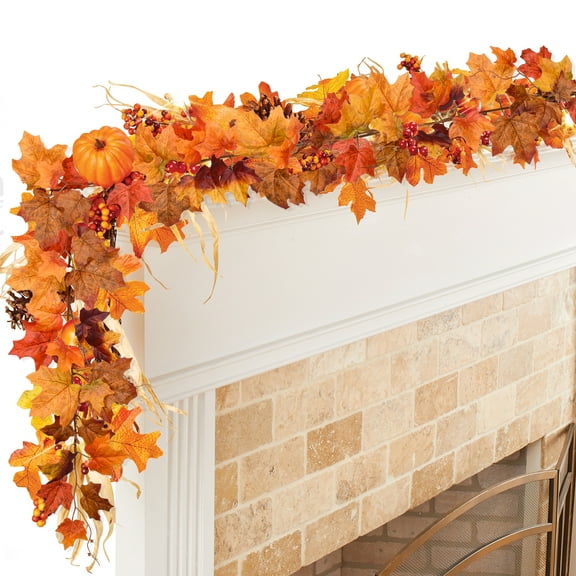 Bfogop Fall Vine Garland with 5 7Ft LED String Light Maple Leaf