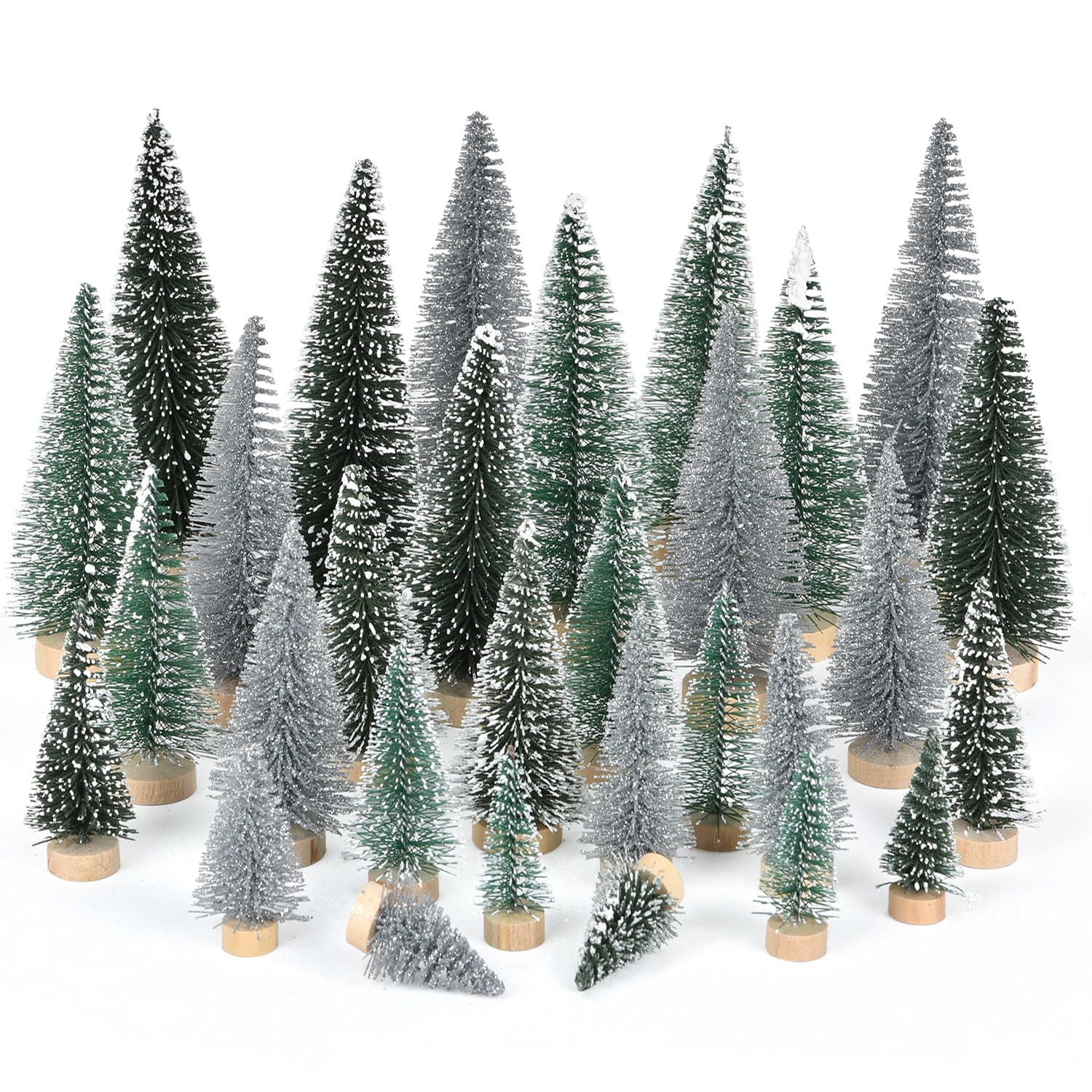 Gomaty 30PCS Miniature Pine Trees Sisal Trees with Wood Base Christmas