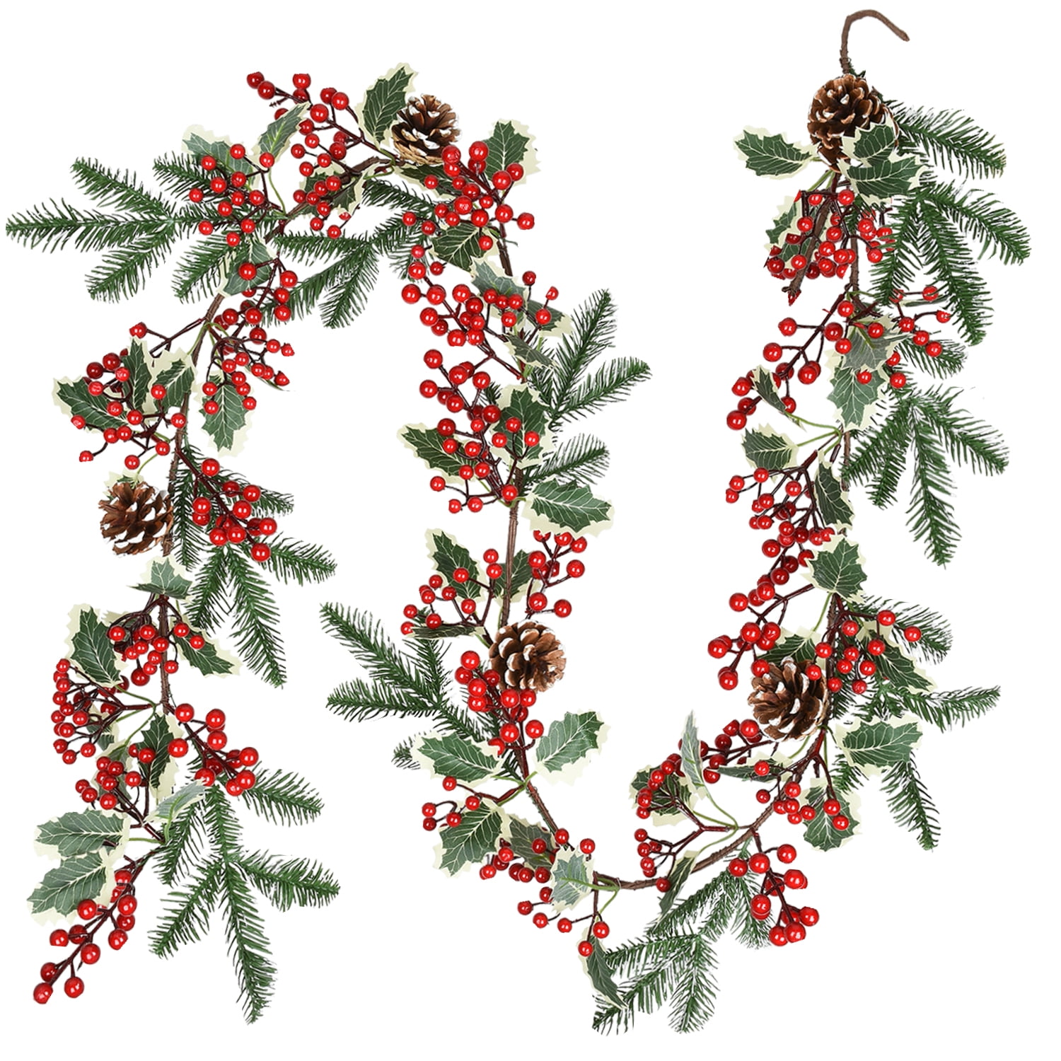 Gomaty 6ft Red Berry Christmas Garland with Pine Cone, Artificail Greenery Garland with Pine Leaves Red Berries and Pine Cones for Holiday Front Door Mantel Table Home Decor