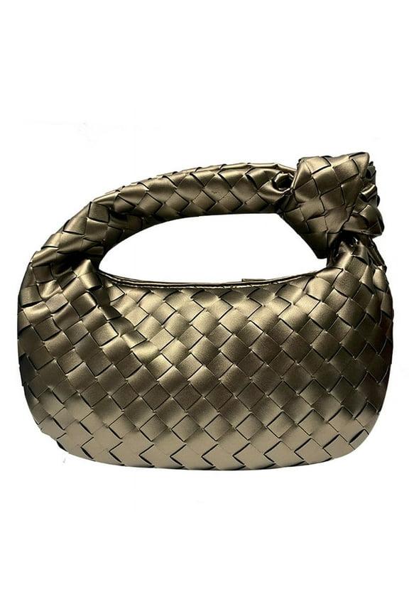 Knoted Woven Handbag for Women Fashion Designer Ladies Hobo Bag Bucket Purse Faux Leather.Bronze
