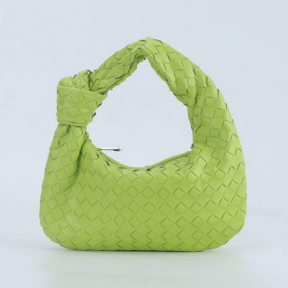 Gomayee Knoted Woven Handbag for Women Fashion Designer Ladies Hobo Bag Bucket Purse Faux Leather.Lemon green
