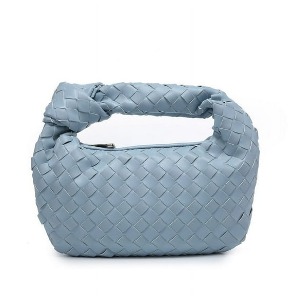 Gomayee Knoted Woven Handbag for Women Fashion Designer Ladies Hobo Bag Bucket Purse Faux Leather.Light blue