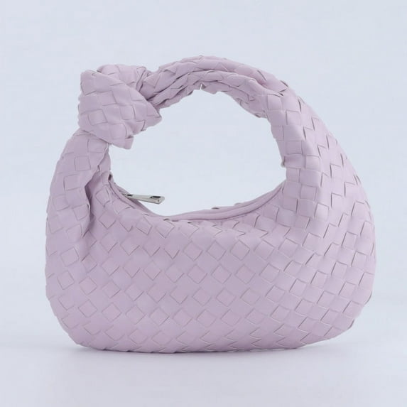 Gomayee Knoted Woven Handbag for Women Fashion Designer Ladies Hobo Bag Bucket Purse Faux Leather.Light pink