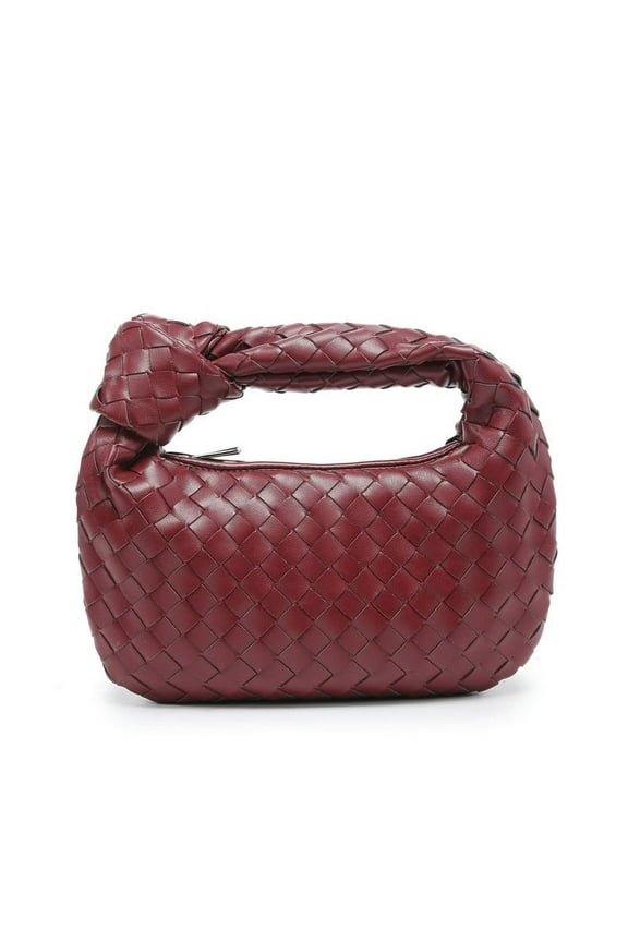 Knoted Woven Handbag for Women Fashion Designer Ladies Hobo Bag Bucket Purse Faux Leather.Red