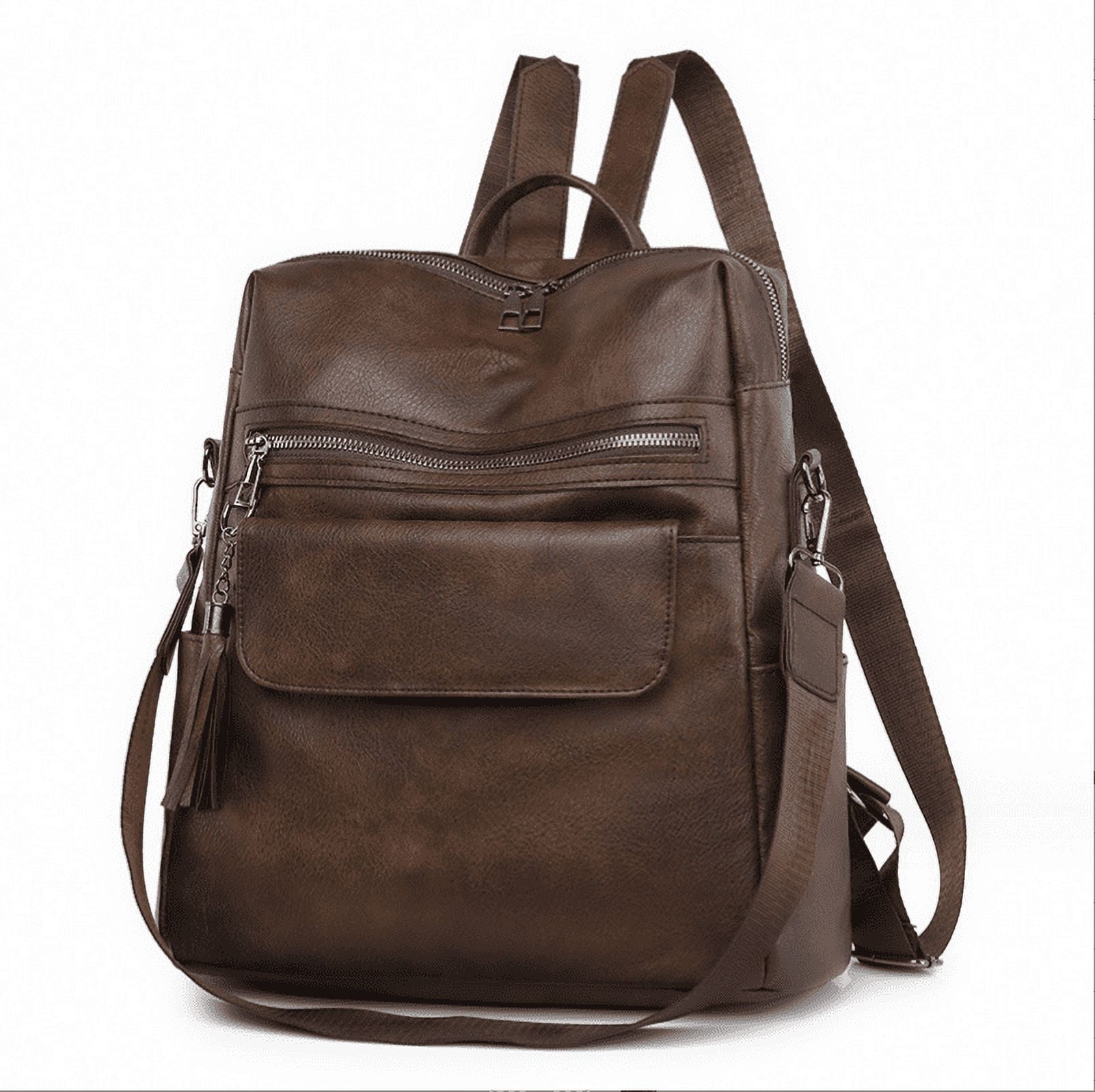 convertible backpack purse leather brown and black for Men tone hardware Brown Vegan Leather Convertible Backpack