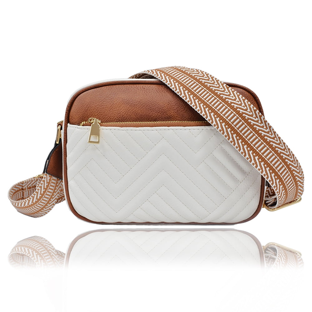 Gomayee Quilted Crossbody Bags for Women Vegan Leather Purses Small Shoulder Handbags with Wide Strap