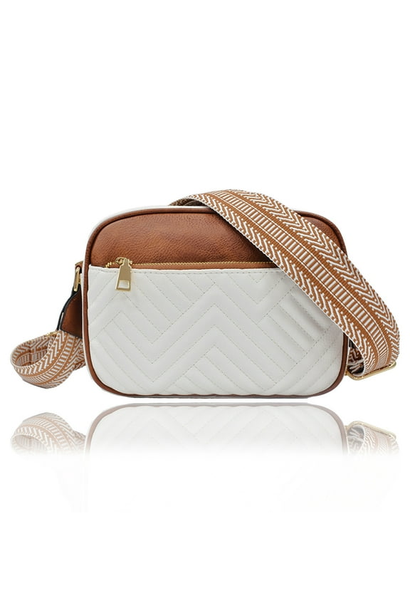 Quilted Crossbody Bags for Women Vegan Leather Purses Small Shoulder Handbags with Wide Strap