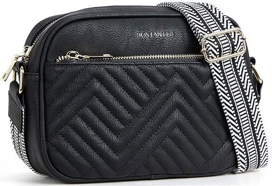 Gomayee Quilted Crossbody Bags for Women Vegan Leather Purses Small Shoulder Handbags with Wide Strap