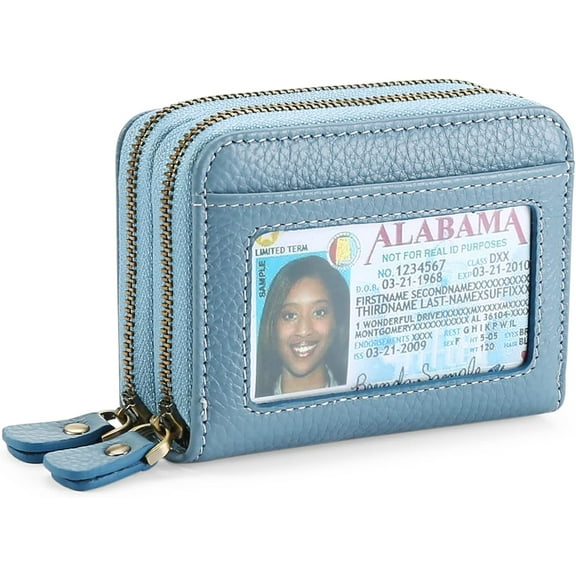 Gomayee Small Genuine Leather Wallet for Women, RFID Blocking Credit Card Holder Wallet.Light Blue