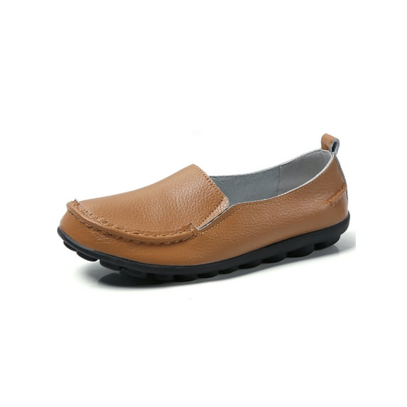 Gomelly Black Flats Shoes Women Slip On Loafers Casual Dress Shoes Wide Width Non Slip Light Brown US 8