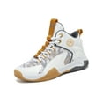 thumbnail image 1 of Gomelly Boy Running Shoe Mid Top Basketball Shoes Lace-up Sneakers Comfortable Trainers Athletic Outdoor Sneaker White Gold-Double Mesh 2Y, 1 of 6