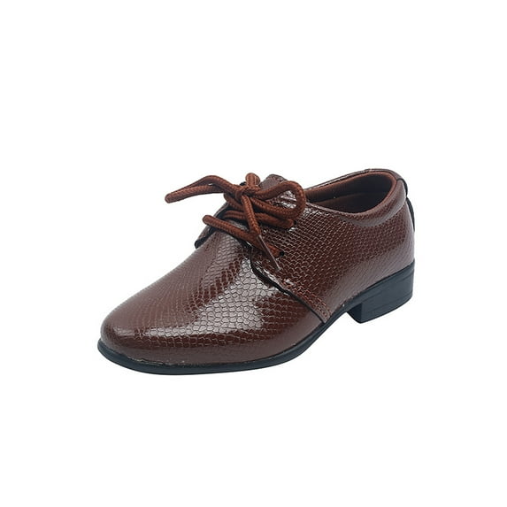 Gomelly Boys Dress Shoes Kids Pointed Toe Lace-Up School Uniform Formal Shoes Brown 1Y