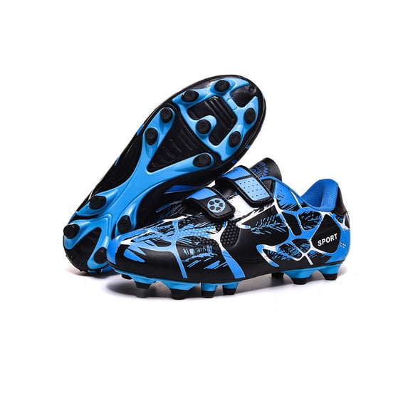 Gomelly Kids Sneakers Low Top Soccer Cleats Comfort Football Shoes Breathable Athletic Shoe Running Sports Blue (Firm Ground) 2.5Y