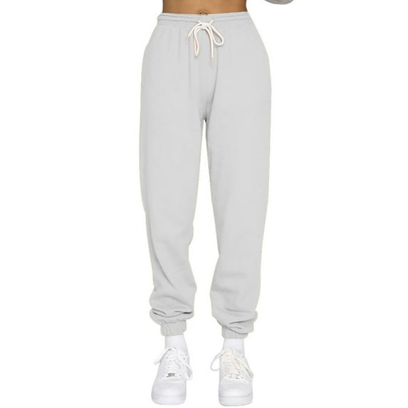 Gomelly Ladies Bottoms Tapered Leg Sweatpants Casual Sports Pants Women Comfy Jogging Trousers High Waisted Light Gray L