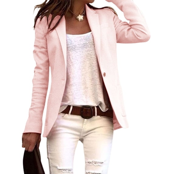 Gomelly Ladies Business Blazers Button Down Jackets Regular Fit Womens Single-breasted Office Cardigan Jacket Lapel Neck Outwear Light Pink S