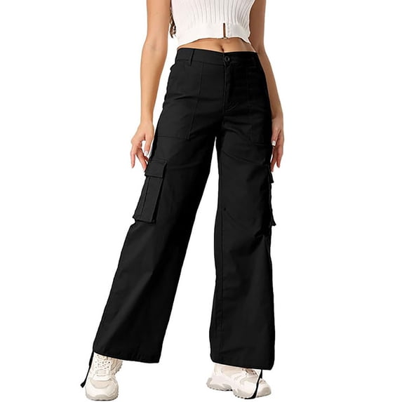Gomelly Ladies Cargo Pants High-waist Y2k Baggy Trousers Multiply Pockets Parachute Pant Women Loose Party Sweatpants Pocket Black M