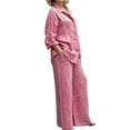 thumbnail image 1 of Gomelly Ladies Casual Suits Lapel Neck Lounge Sets Loose Fit 2 Piece Outfits Women Shirt And Palazzo Pant Daily Wear Wide Leg Pants Set Long Sleeve Pink 5XL, 1 of 2