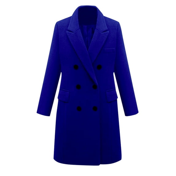 Gomelly Ladies Coat Plain Jacket Casual Outwear Women Warm Party Trench Coats Turn Down Collar Overcoat Blue M