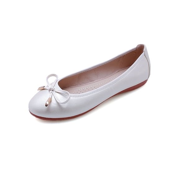 Gomelly Ladies Flats Women Flat Shoes Slip On Flats with Bows Ballet Flat Ballerina Flats Comfortable Casual Flats Round Toe Flats Dress Shoes Flats White 4.5