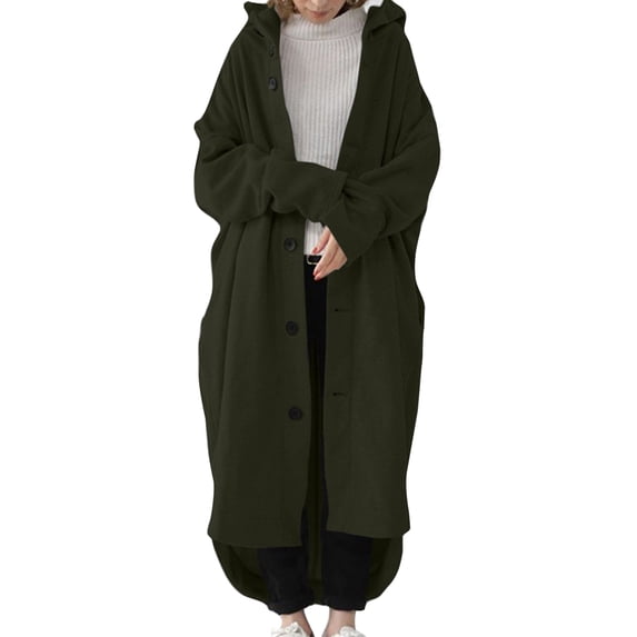 Gomelly Ladies Jacket Long Sleeve Outwear Casual Overcoats Women High Low Hem Winter Warm Jackets Hoodie Trench Coat ArmyGreen XL