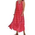 thumbnail image 1 of Gomelly Ladies Long Maxi Dress Crew Neck Summer Beach Sundress Casual Swing Dresses Women Hawaiian Holiday Floral Print Red S, 1 of 2