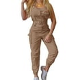 thumbnail image 1 of Gomelly Ladies Long Pants Sleeveless Jumpsuits Sexy Romper Women Casual Beach Overalls Belt Trousers Khaki 5XL, 1 of 7