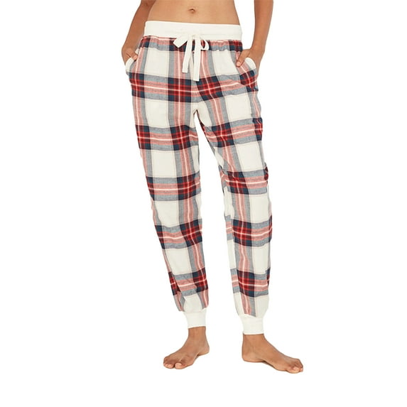 Gomelly Ladies Palazzo Pant Plaid Print Loungewear Lounge Pants Women Boho Warm Sleepwear Elastic Waisted Bottoms White XXL