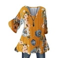 thumbnail image 1 of Gomelly Ladies Shirts Floral Print Blouse Swing Tops Women Irregular Hem Summer Tunic Shirt V Neck Pullover Yellow XXL, 1 of 7