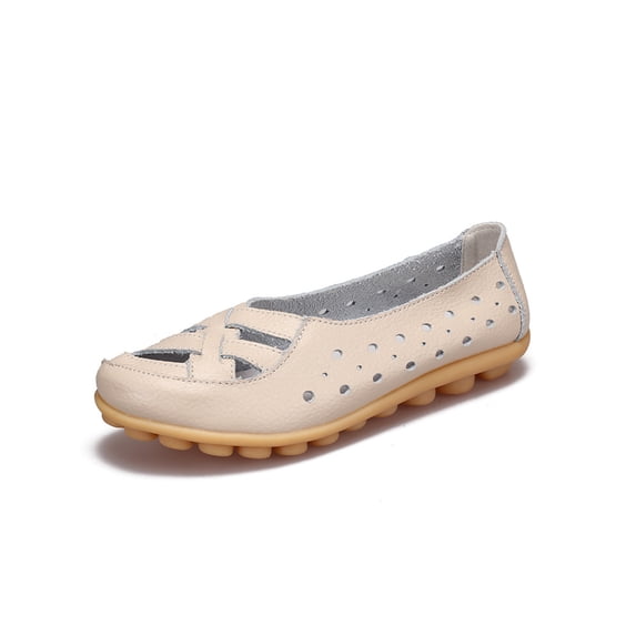 Gomelly Ladies Shoes Driving Lightweight Slip On Boat Shoes Work Non Slip Comfort Flats Breathable Loafers Beige 5.5