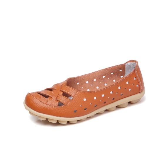 Gomelly Ladies Shoes Driving Lightweight Slip On Boat Shoes Work Non Slip Comfort Flats Breathable Loafers Orange 7.5