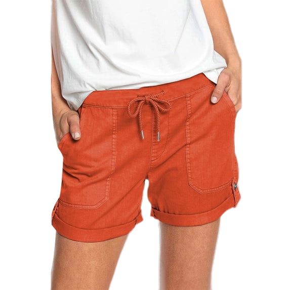Gomelly Ladies Short Hot Pants Solid Color Beach Shorts Loose Mini Pant Women Casual Lounge Bottoms Big Pockets Orange XL