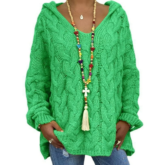 Gomelly Ladies Sweater Winter Warm Jumper Tops Knitwear Pullover Women Casual Work Knitted Sweaters Solid Color Hoodies Green XXL