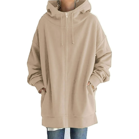 Gomelly Ladies Sweatshirt Long Sleeve Coat Thicken Plush Hoodie Women Hoodies Running Overcoats Hooded Neck Outwear Khaki S