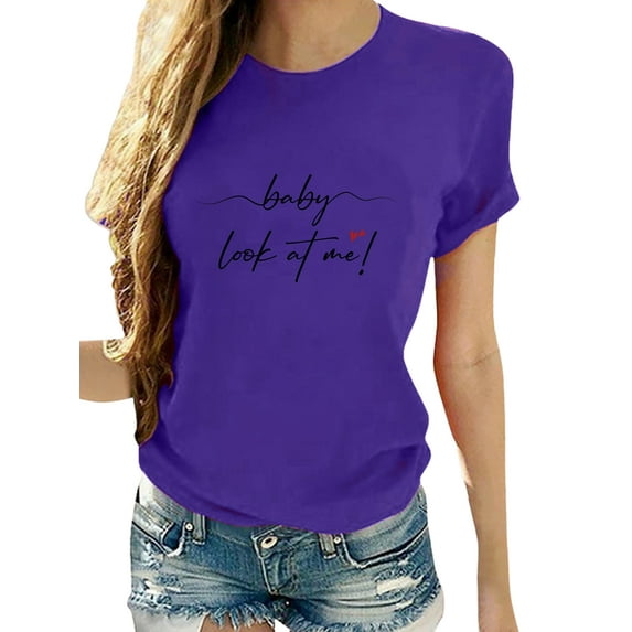 Gomelly Ladies T-Shirt Crew Neck Tee Boho Tops Women Casual Athletic Tunic Blouse Valentine's Day Shirt Purple 3XL
