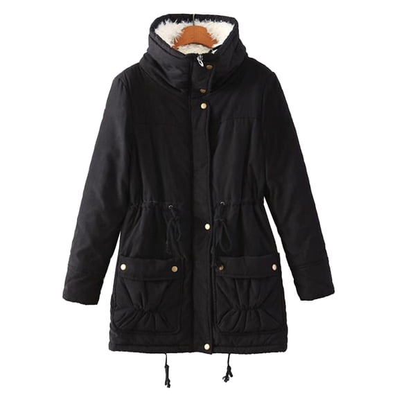 Gomelly Ladies Thickened Jacket Long Sleeve Outwear Coat Women Winter Warm Trench Coats Overcoat Black M