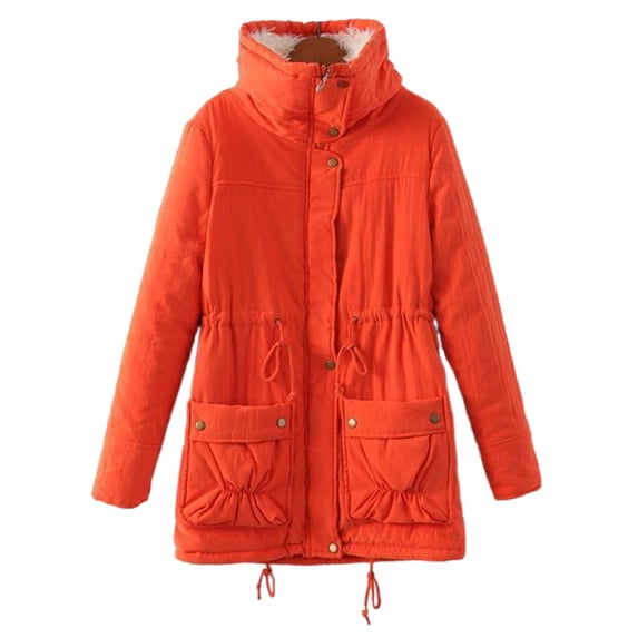 Gomelly Ladies Thickened Jacket Long Sleeve Outwear Coat Women Winter Warm Trench Coats Overcoat Orange XS