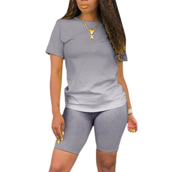 Gomelly Ladies Two Piece Outfit Short Sleeve Sweatsuits Casual Jogger Set Women Loose Fitness Lounge Sets Crew Neck Gray XL