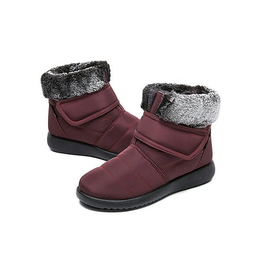Gomelly Ladies Winter Boot Slip On Warm Booties Faux Fur Snow Boots Cold Weather Ankle Bootie Work Outdoor Red 7
