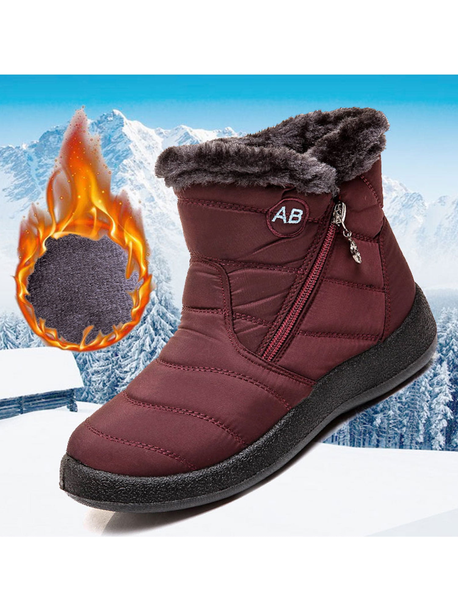 Frontwalk Ladies Combat Boot Plush Lining Warm Shoes Waterproof Snow Boots  Outdoor Side Zip Women Platform Brown 4.5 