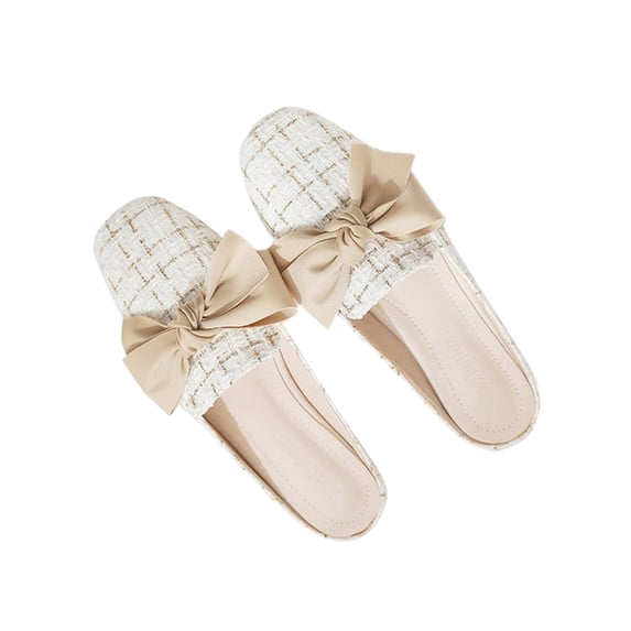 Gomelly Lady Mules Closed Toe Summer Slipper Slip On Slippers Wear Resistant Flats Work Dates Slides Apricot Bow 5
