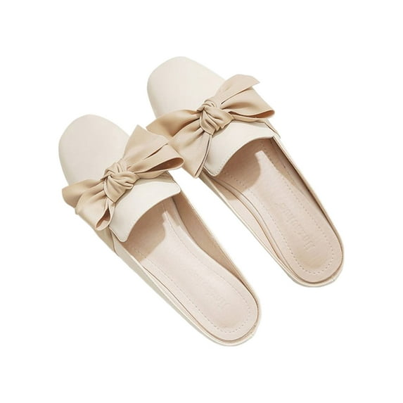 Gomelly Lady Mules Closed Toe Summer Slipper Slip On Slippers Wear Resistant Flats Work Dates Slides Solid Color Apricot 6.5