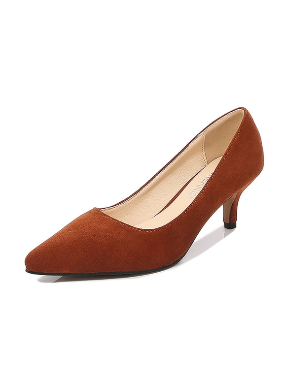 Low Heel Dress Shoes for Women Work Comfortable Heels Pumps Wedding Wide Width Shoes Brown 8.5