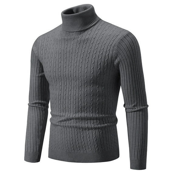 Gomelly Men Knitted Sweaters Turtleneck Pullover Casual Sweater Mens Cozy Travel Jumper Tops Solid Color Deep Gray 2XL